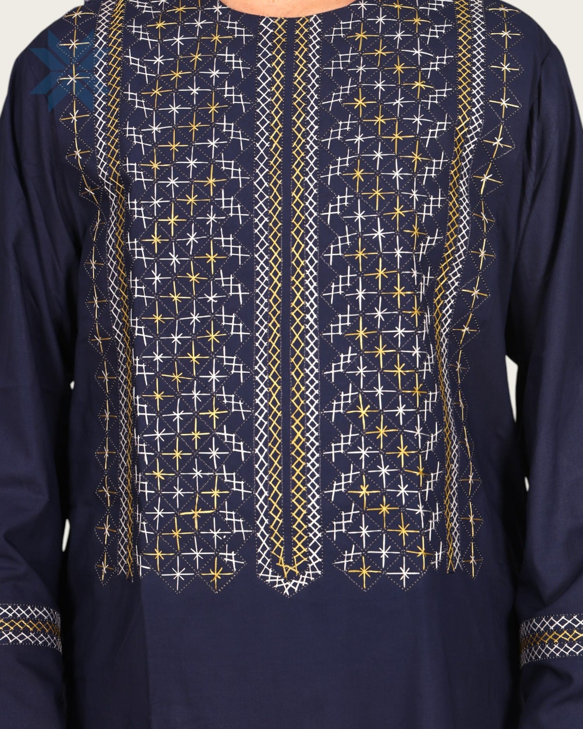 Men’s Blue Traditional Cloth with Elegant Gold & White Embroidery 4