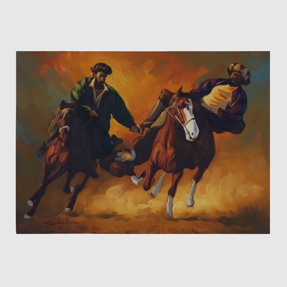 Buzkashi Warriors, Original Afghan Oil Painting (16 x 22 Inches) 3