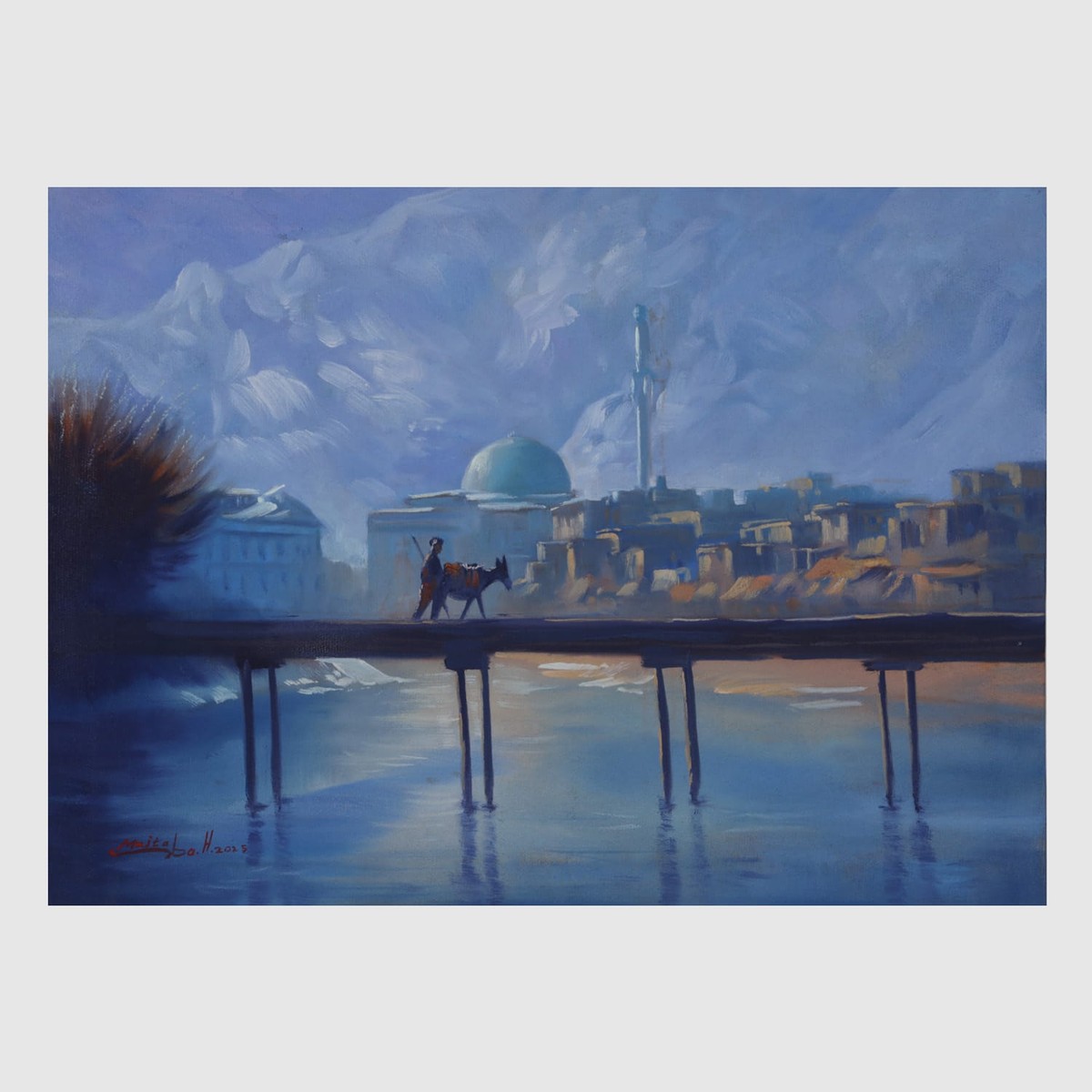 Kabul Serenity Masjid Pul-e-Kheshti Oil Painting (16 x 22 Inches) 2