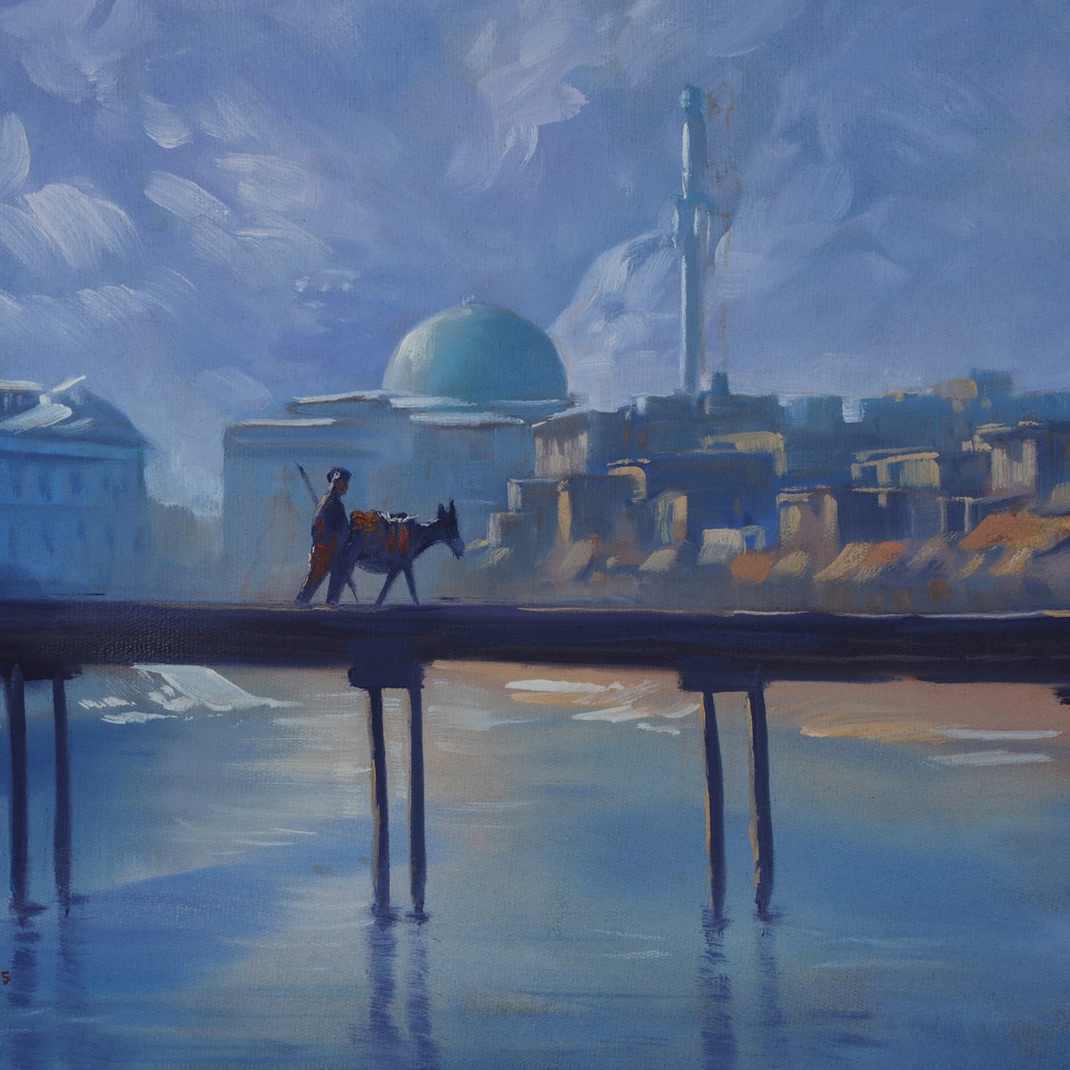 Kabul Serenity Masjid Pul-e-Kheshti Oil Painting (16 x 22 Inches) 3