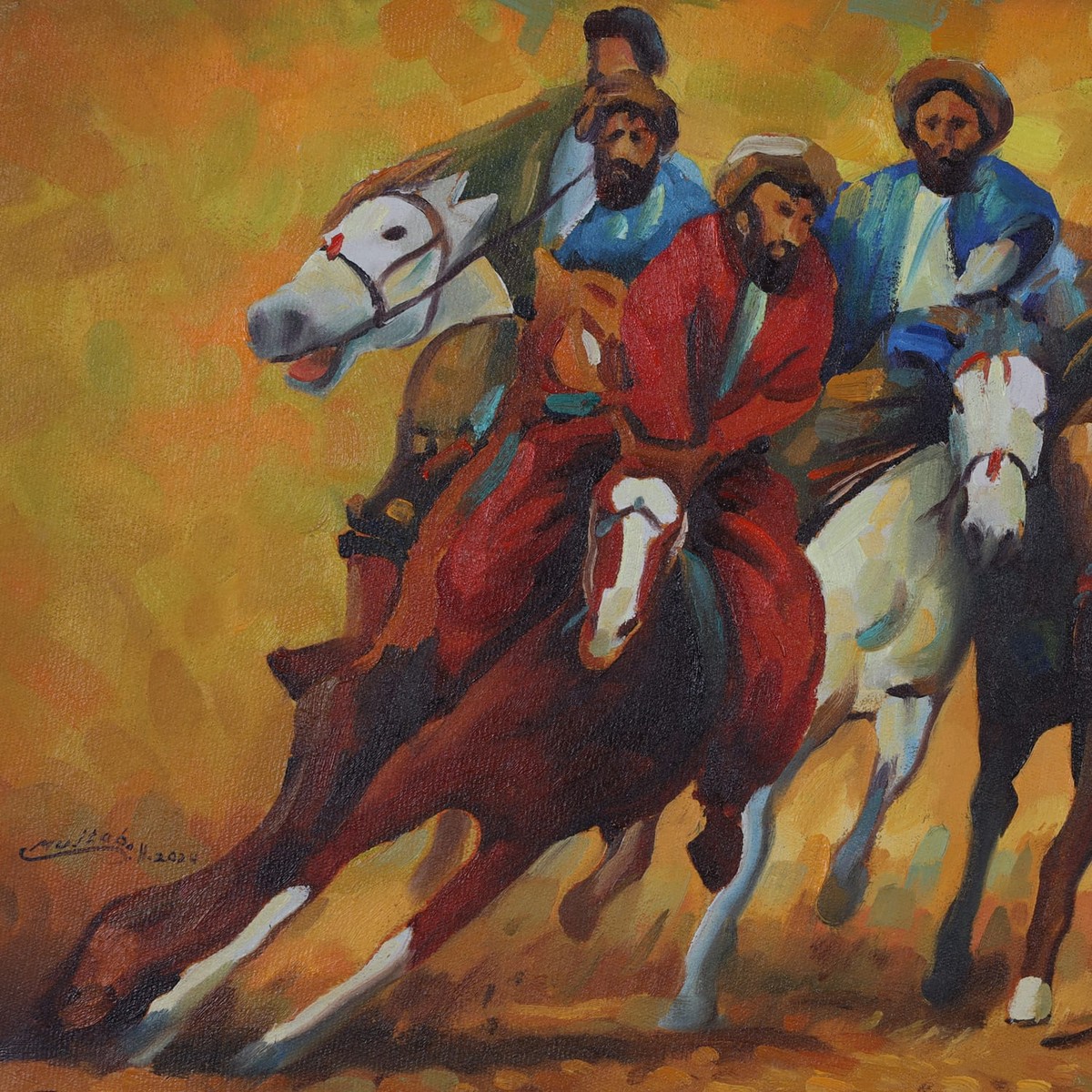 Oil Painting Buzkashi 5