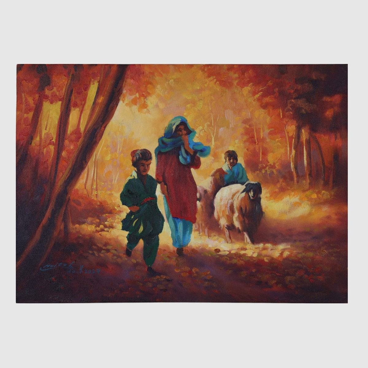 Oil Painting The Shepherd Girl Afghan Rural Life | Aseel