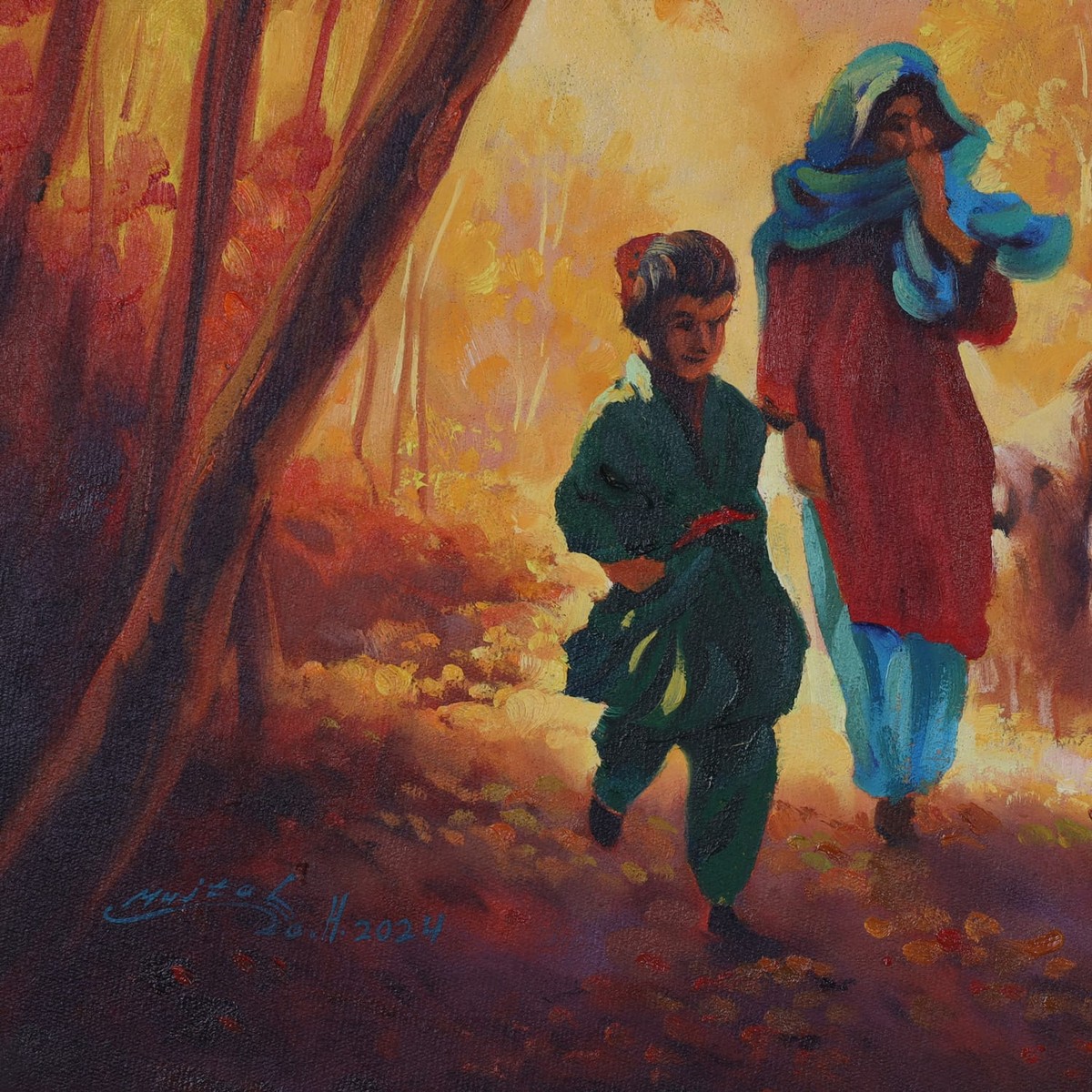 Oil Painting The Shepherd Girl Afghan Rural Life | Aseel