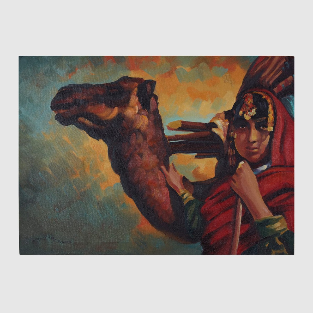 Oil Painting Afghan Girl and Camel Traditional Nomadic Life 5