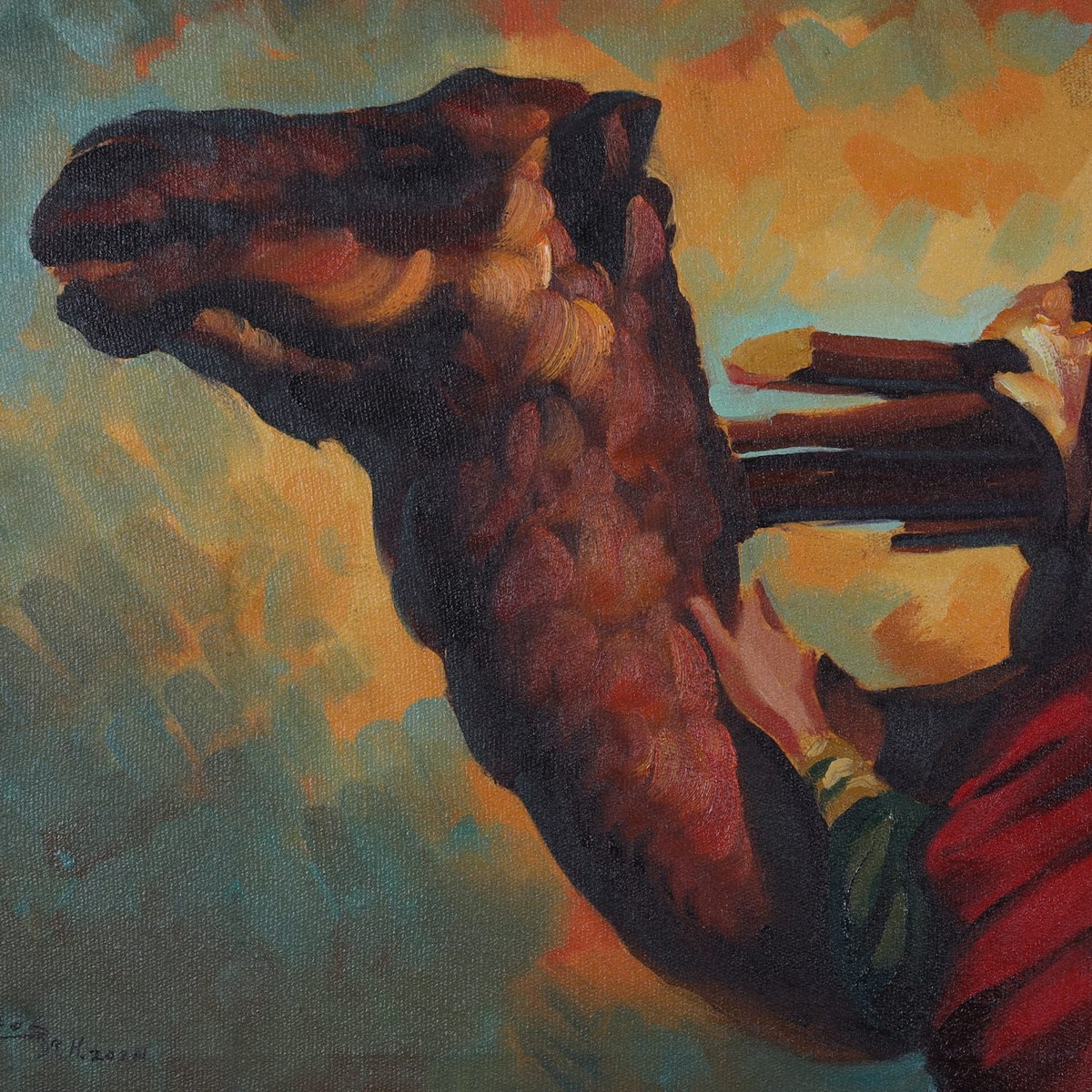 Oil Painting Afghan Girl and Camel Traditional Nomadic Life 2