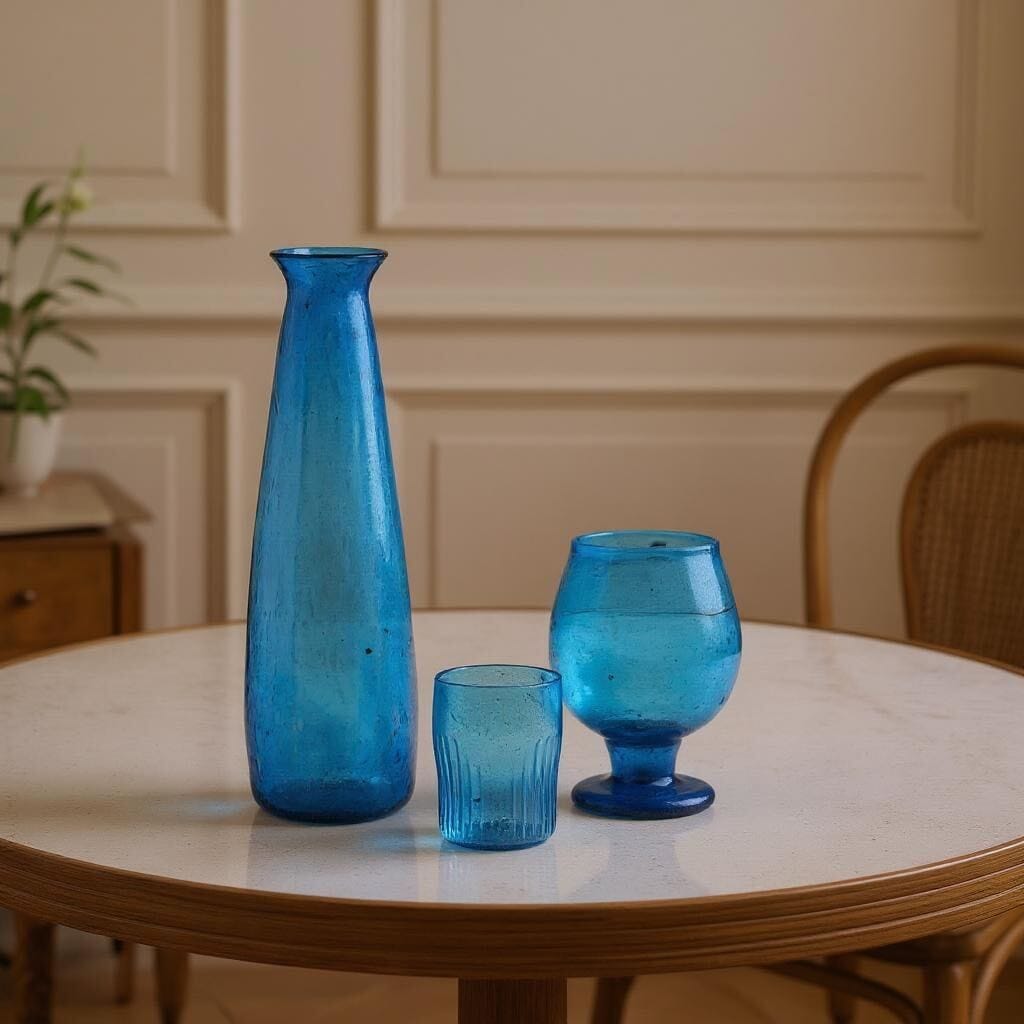 Sky Blue Glassware Set, Vase & Two Glasses 3 Pcs 2