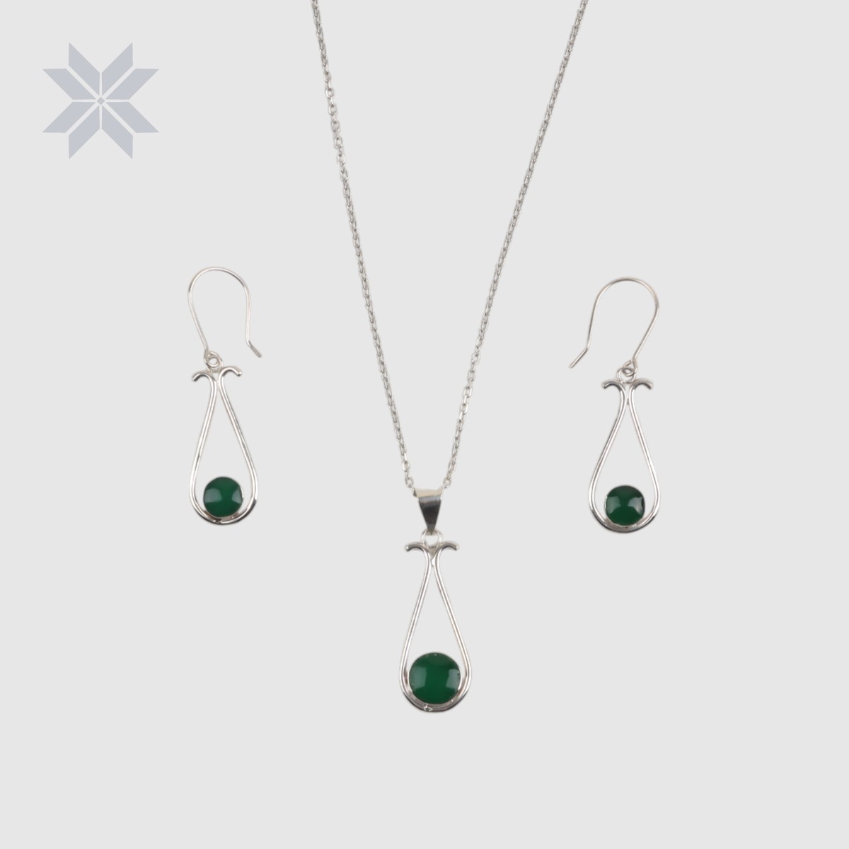 Green Agate “Deer Eye” Necklace, Earing, Ring Set 4