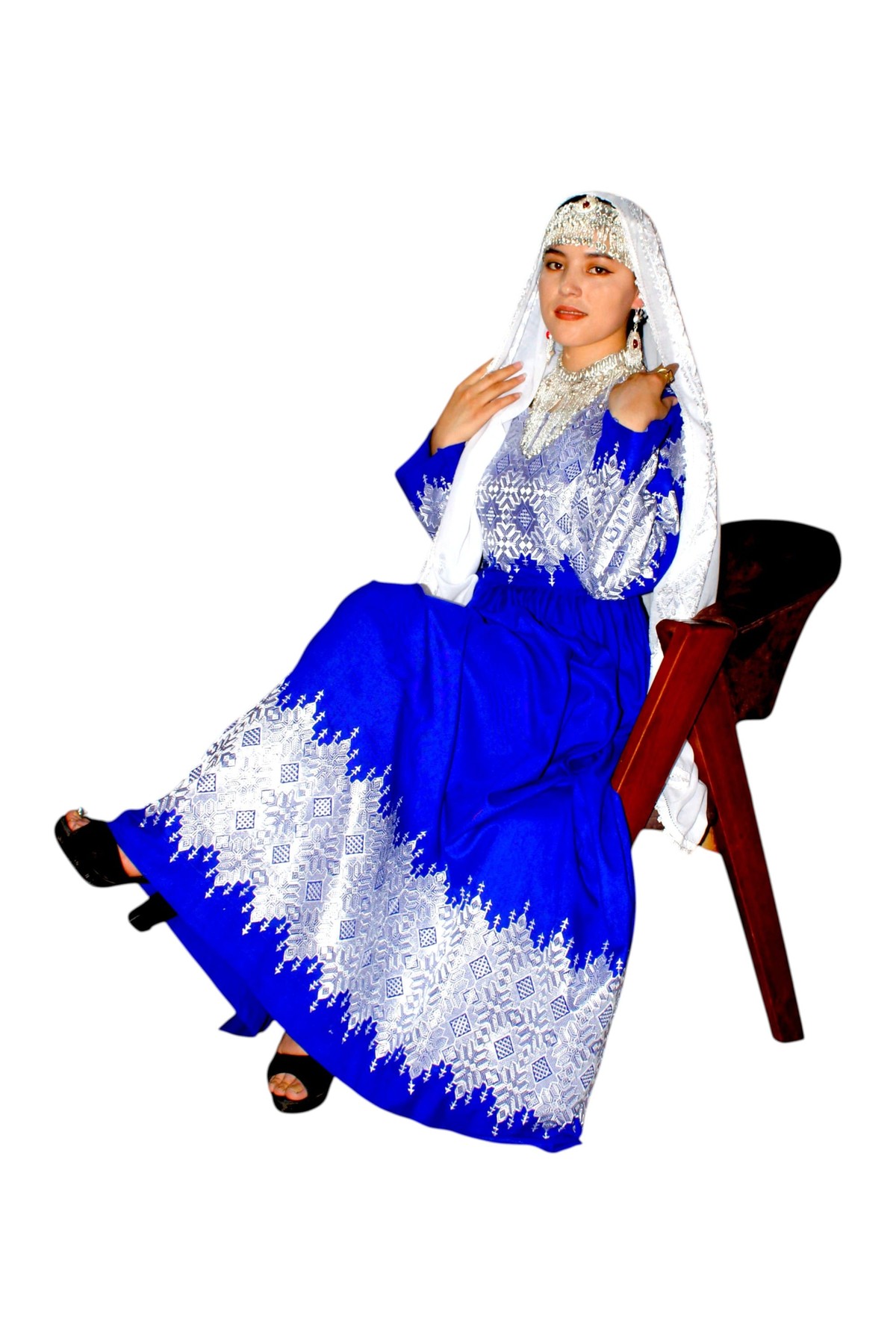 Hazaragi Long Party Blue Dress with White Embroidery 3