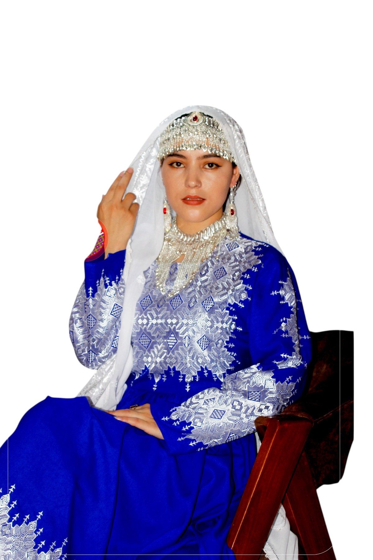 Hazaragi Long Party Blue Dress with White Embroidery 2
