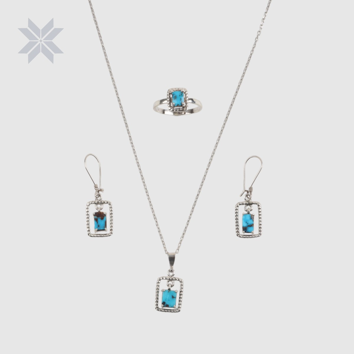 Turquoise Elegance Square Necklace, Earrings and Ring Set 4