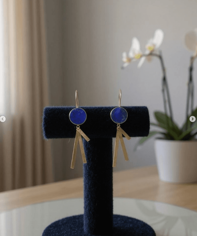 Blue Lapis Stone Earring | Gold Plated Dangle Earrings 4