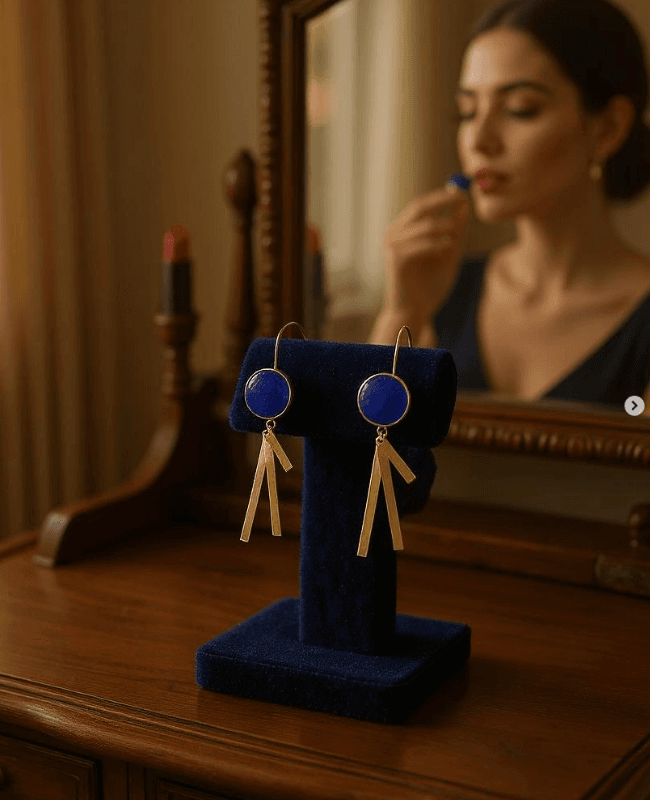 Blue Lapis Stone Earring | Gold Plated Dangle Earrings 5