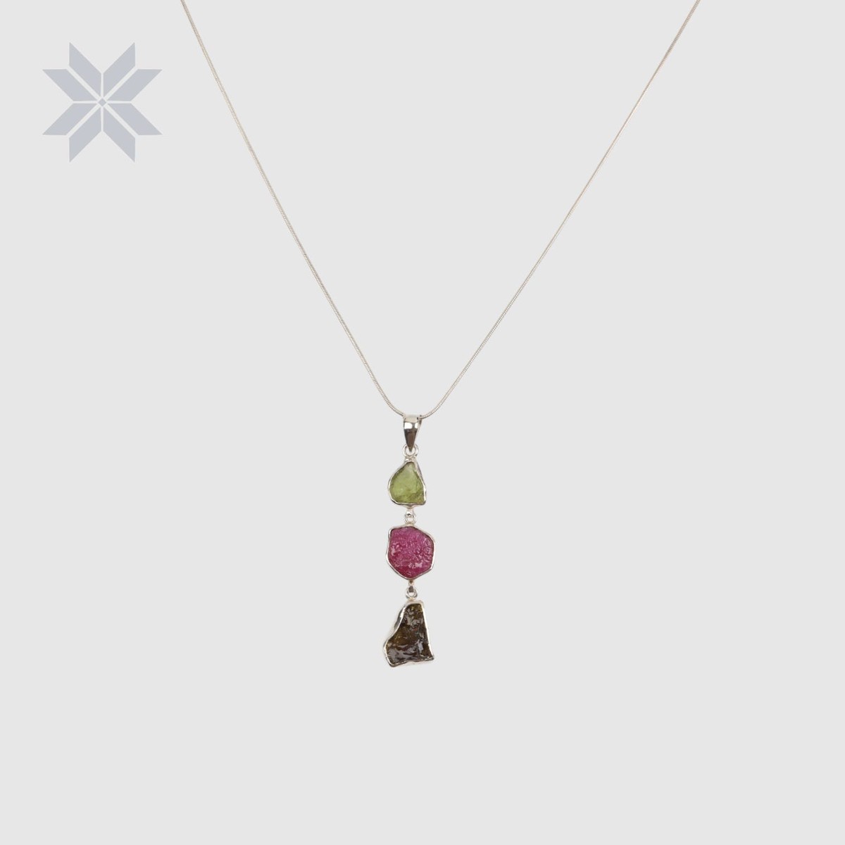 Raw Gemstone Pendant Necklace – Peridot, Ruby & Tourmaline 2