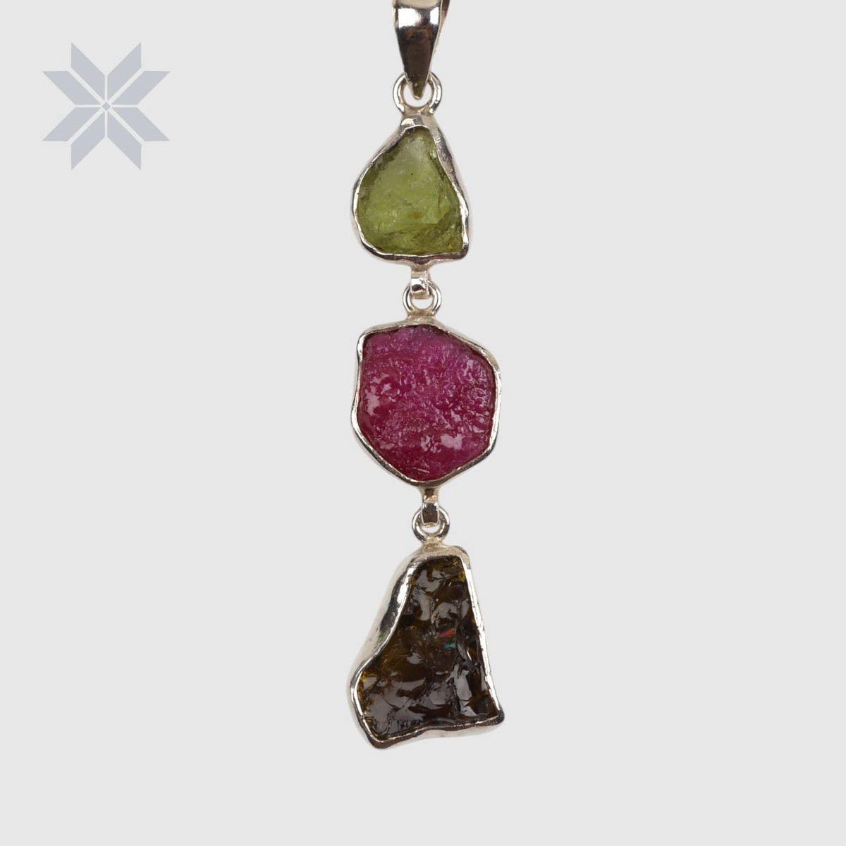 Raw Gemstone Pendant Necklace – Peridot, Ruby & Tourmaline 1