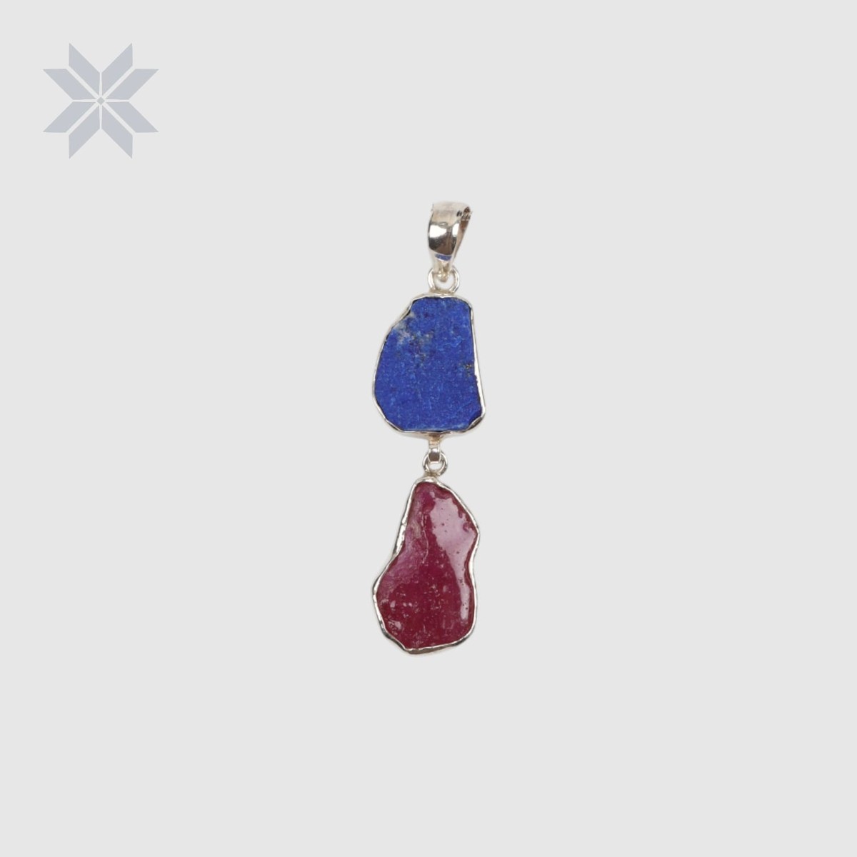 Two Stone Rough Cut Necklace – Lapis & Ruby | Boho Pendant | 925 Sterling Silver 3