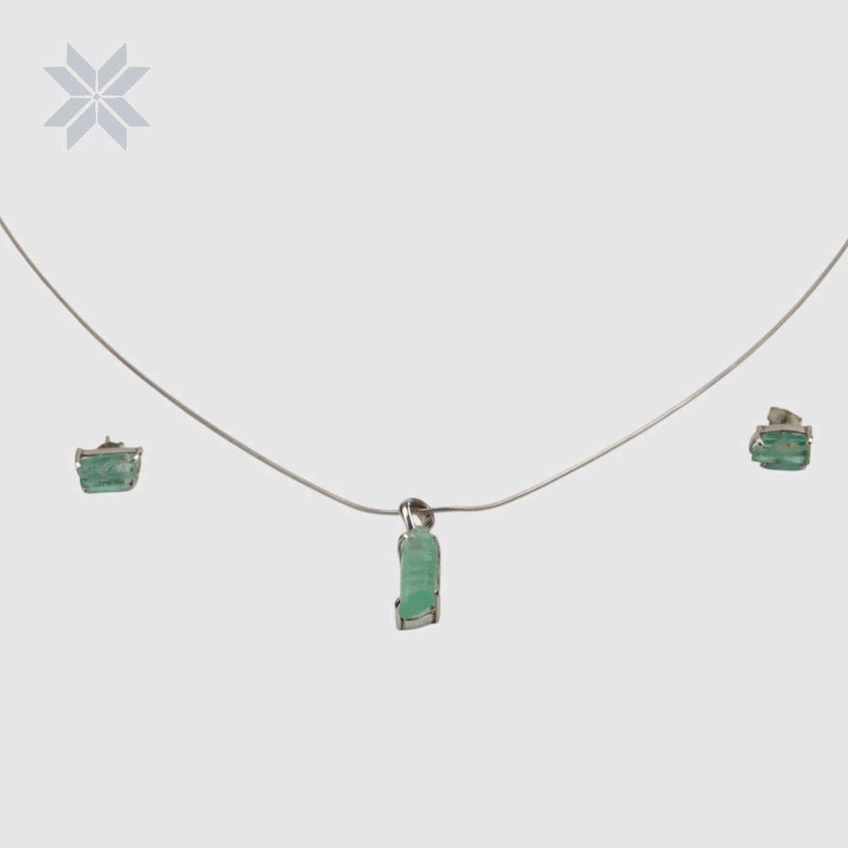 Emerald Stone Necklace & Stud Earrings Set – Rough Cut 1