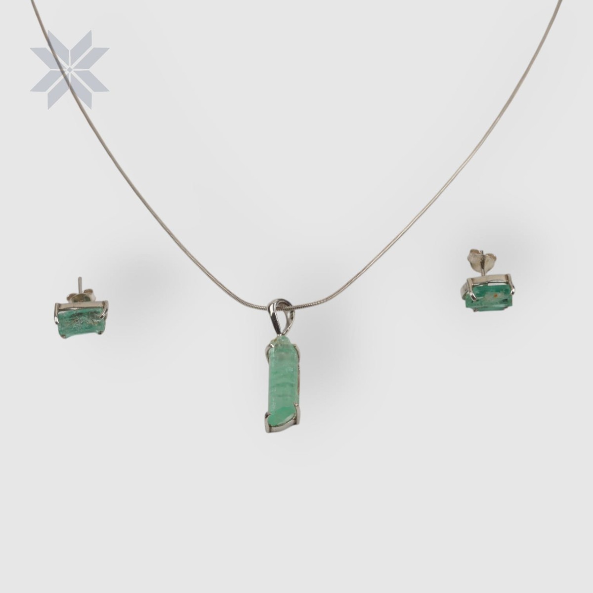 Emerald Stone Necklace & Stud Earrings Set – Rough Cut 3