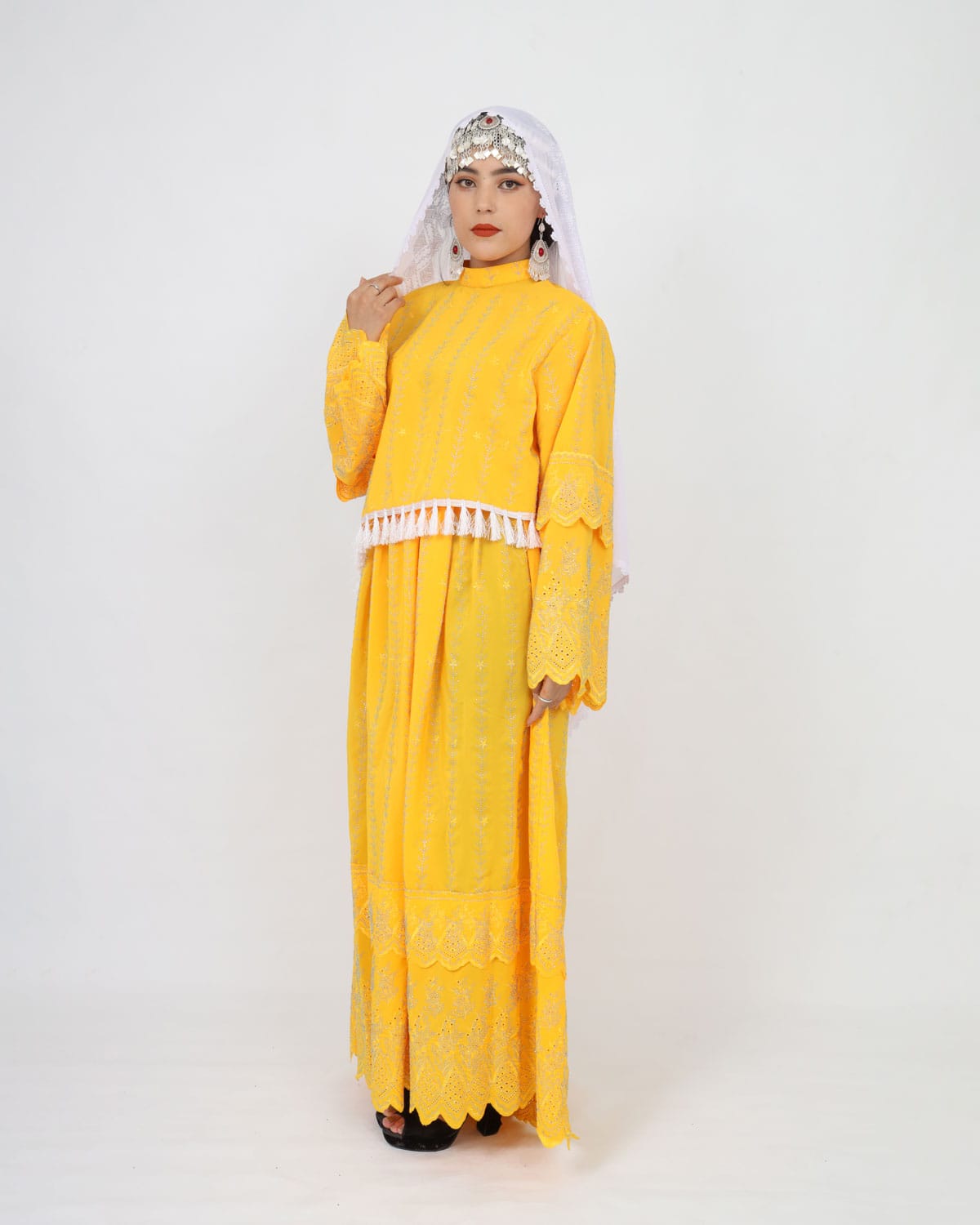 Yellow Hazaragi Handmade Long Party Dress with Scarf 5