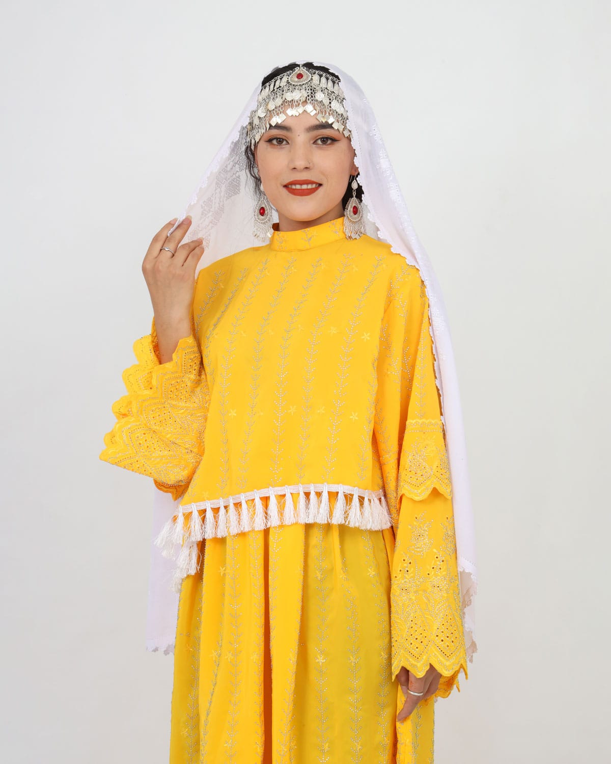 Yellow Hazaragi Handmade Long Party Dress with Scarf 3
