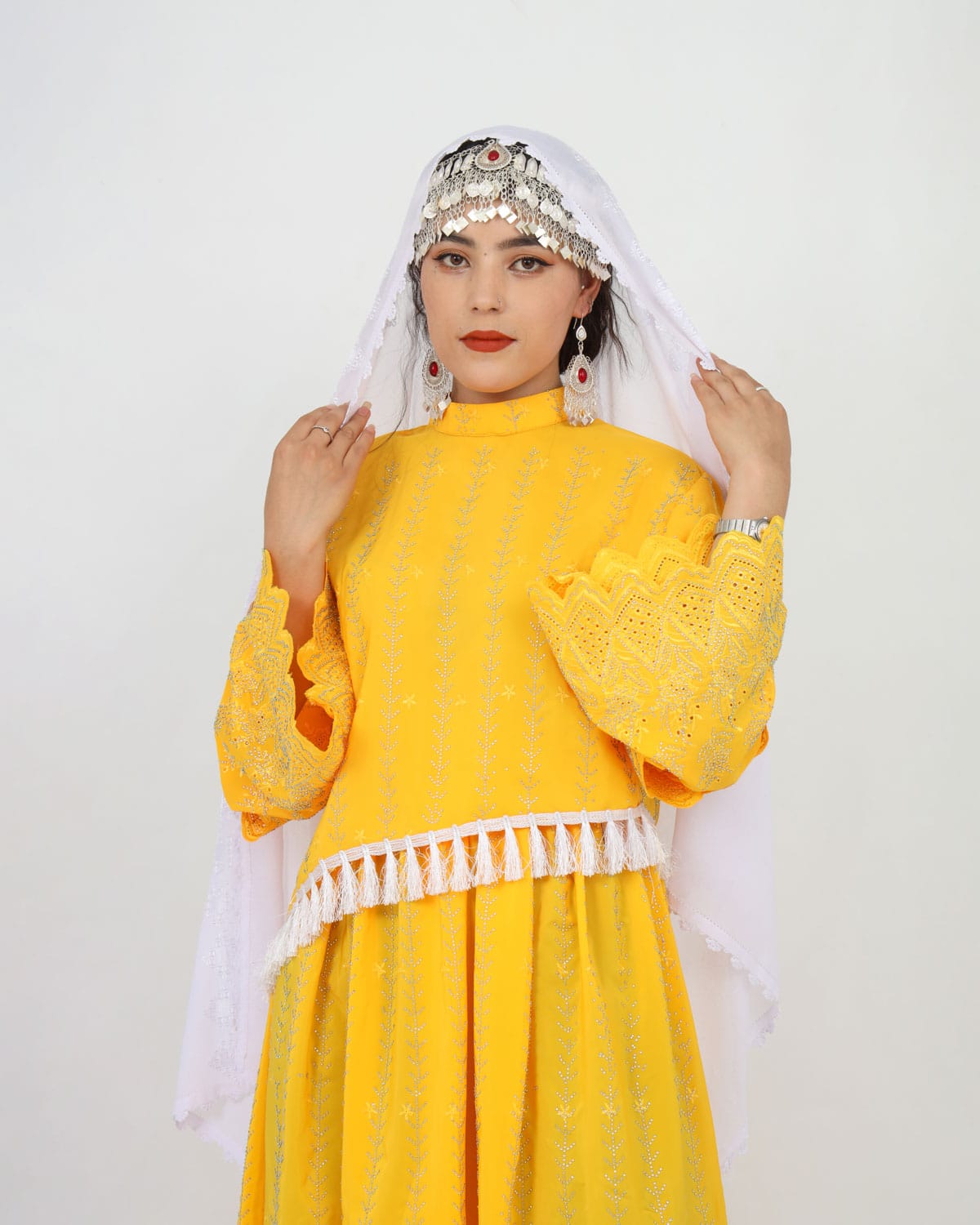 Yellow Hazaragi Handmade Long Party Dress with Scarf 2
