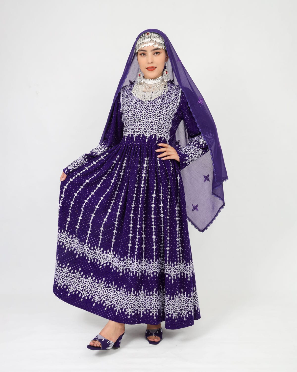 Hazaragi Long Dress with Mirror Work & Embroidered Shawl – Cotton Fabric 3
