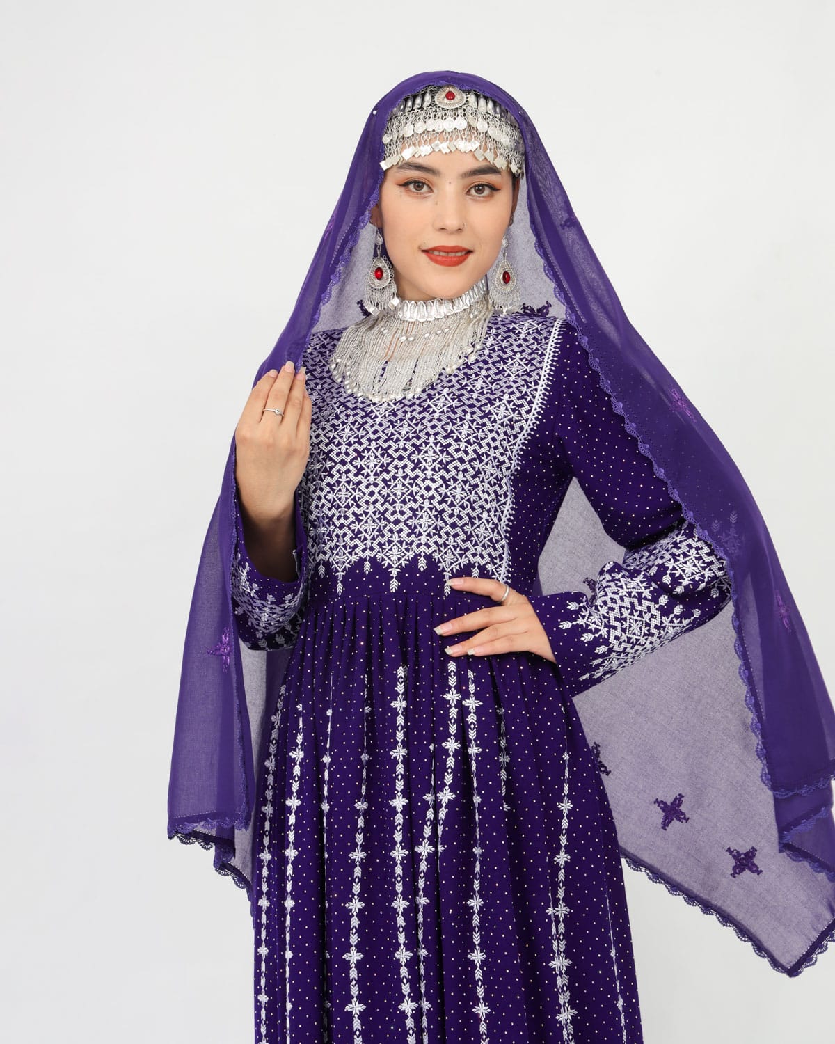 Hazaragi Long Dress with Mirror Work & Embroidered Shawl – Cotton Fabric 4
