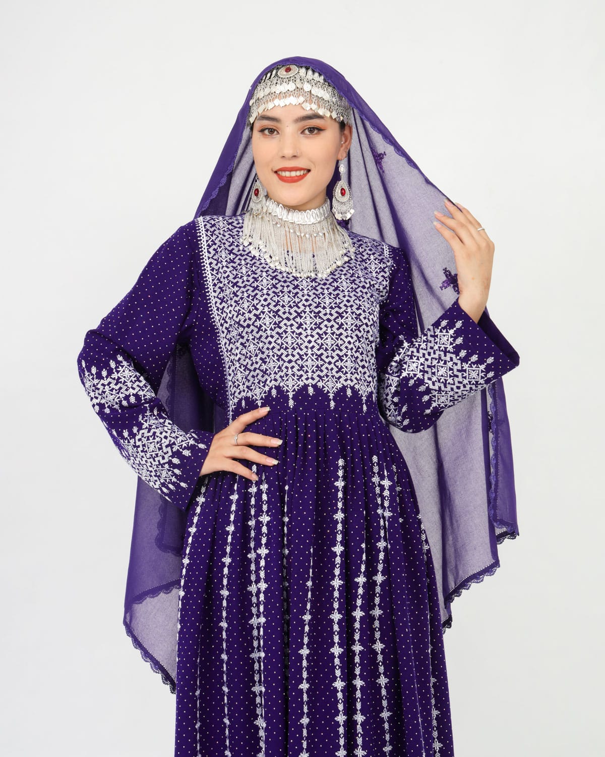 Hazaragi Long Dress with Mirror Work & Embroidered Shawl – Cotton Fabric 1