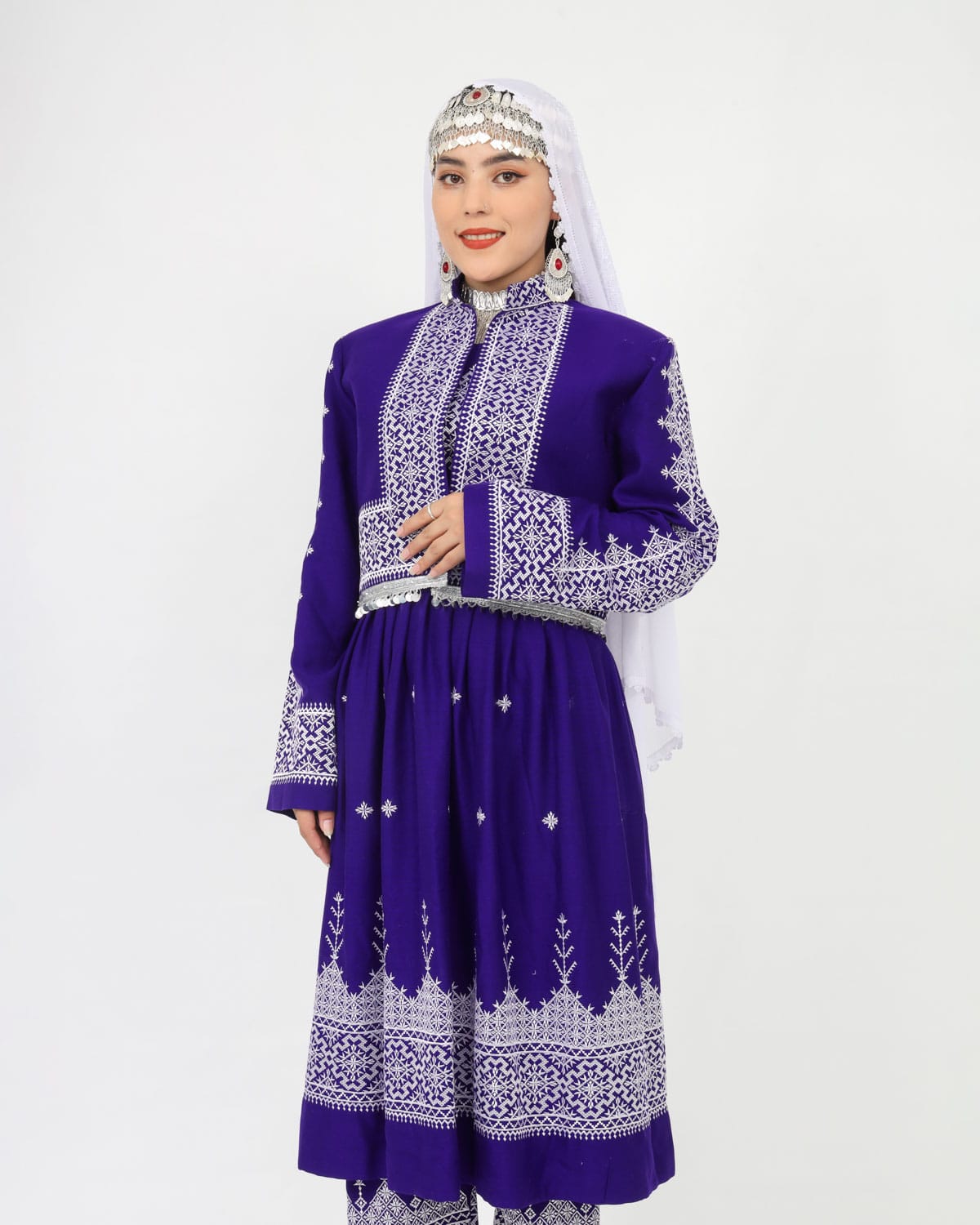 Hazaragi Dress with Waistcoat & Embroidered Shawl – Purple Cotton 3