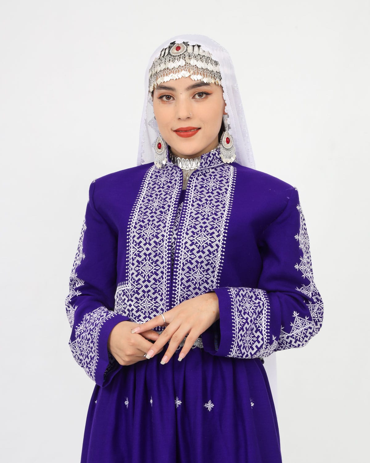 Hazaragi Dress with Waistcoat & Embroidered Shawl – Purple Cotton 4