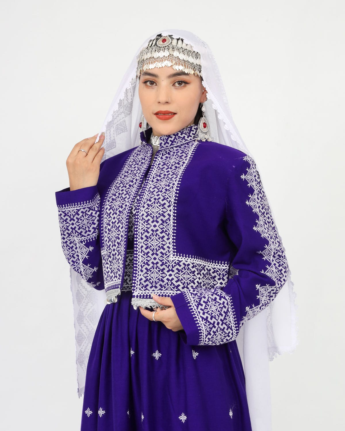 Hazaragi Dress with Waistcoat & Embroidered Shawl – Purple Cotton 5