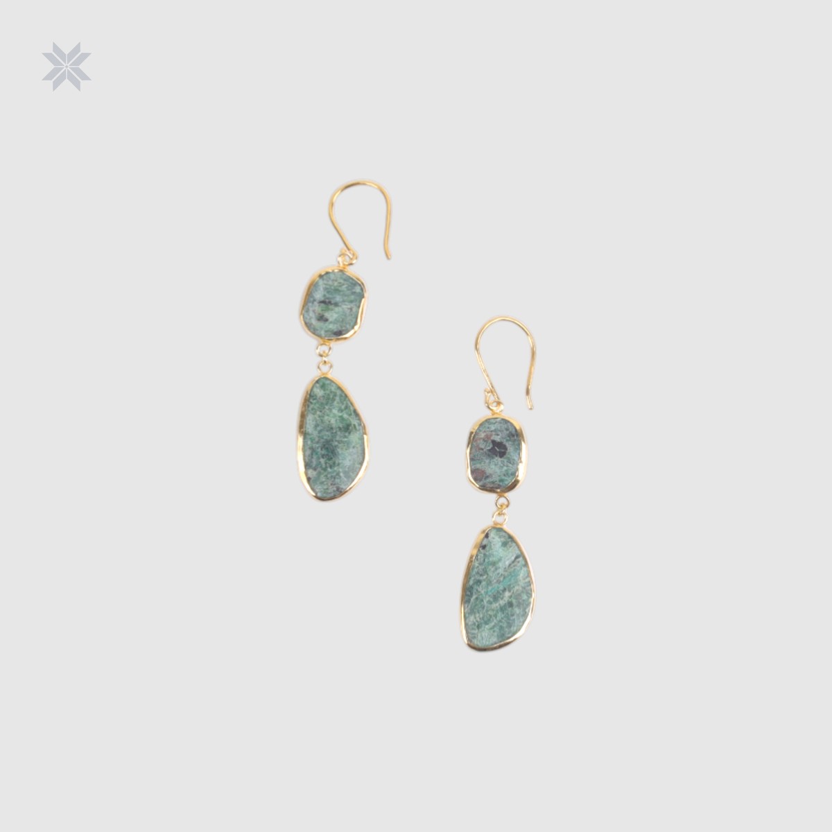 Handmade Chrysocolla Double Drop Earrings – Gold-Plated Silver 2