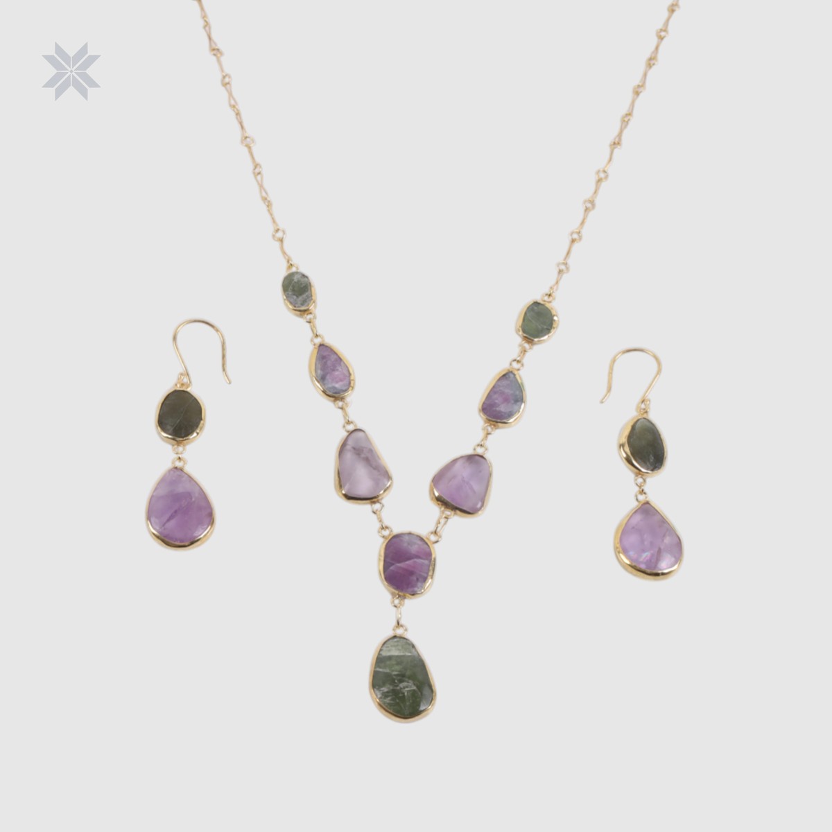 Handmade Minimal Gemstone Women Jewelry Set Ruby & Peridot 2