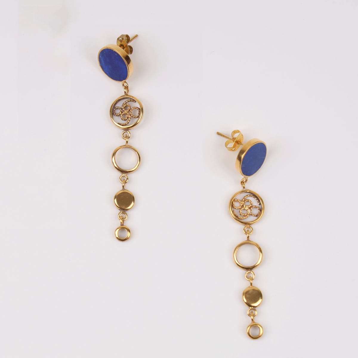 Circle Harmony Lapis Lazuli Earrings with Gold-Plated Brass 1