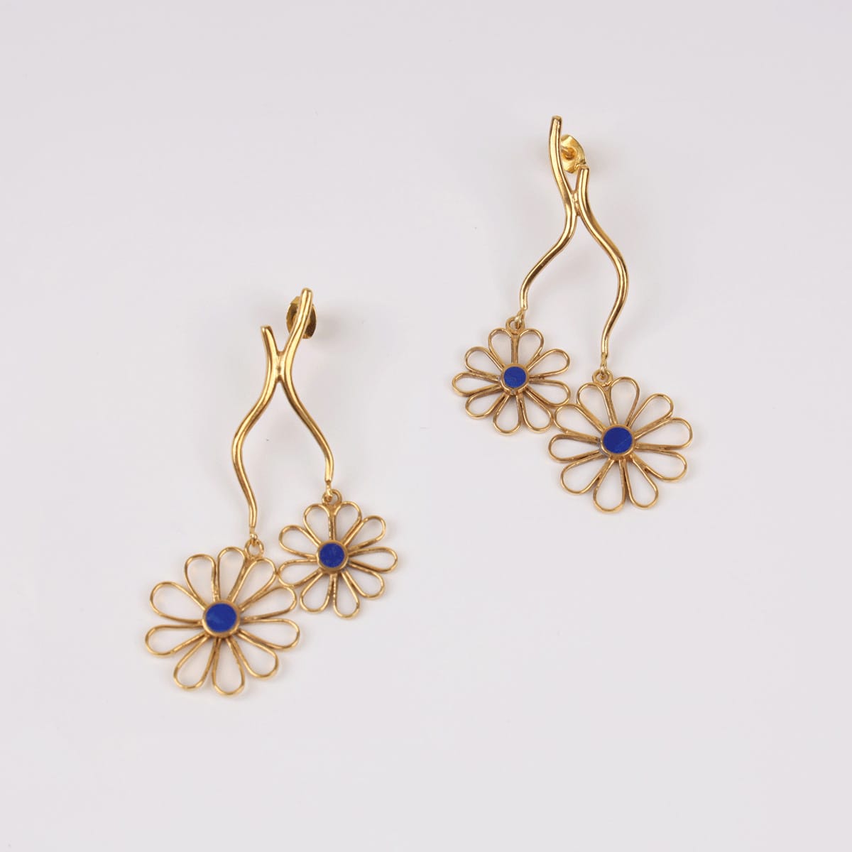 Sunflower Lapis Lazuli Earrings with Gold-Plated Brass 3