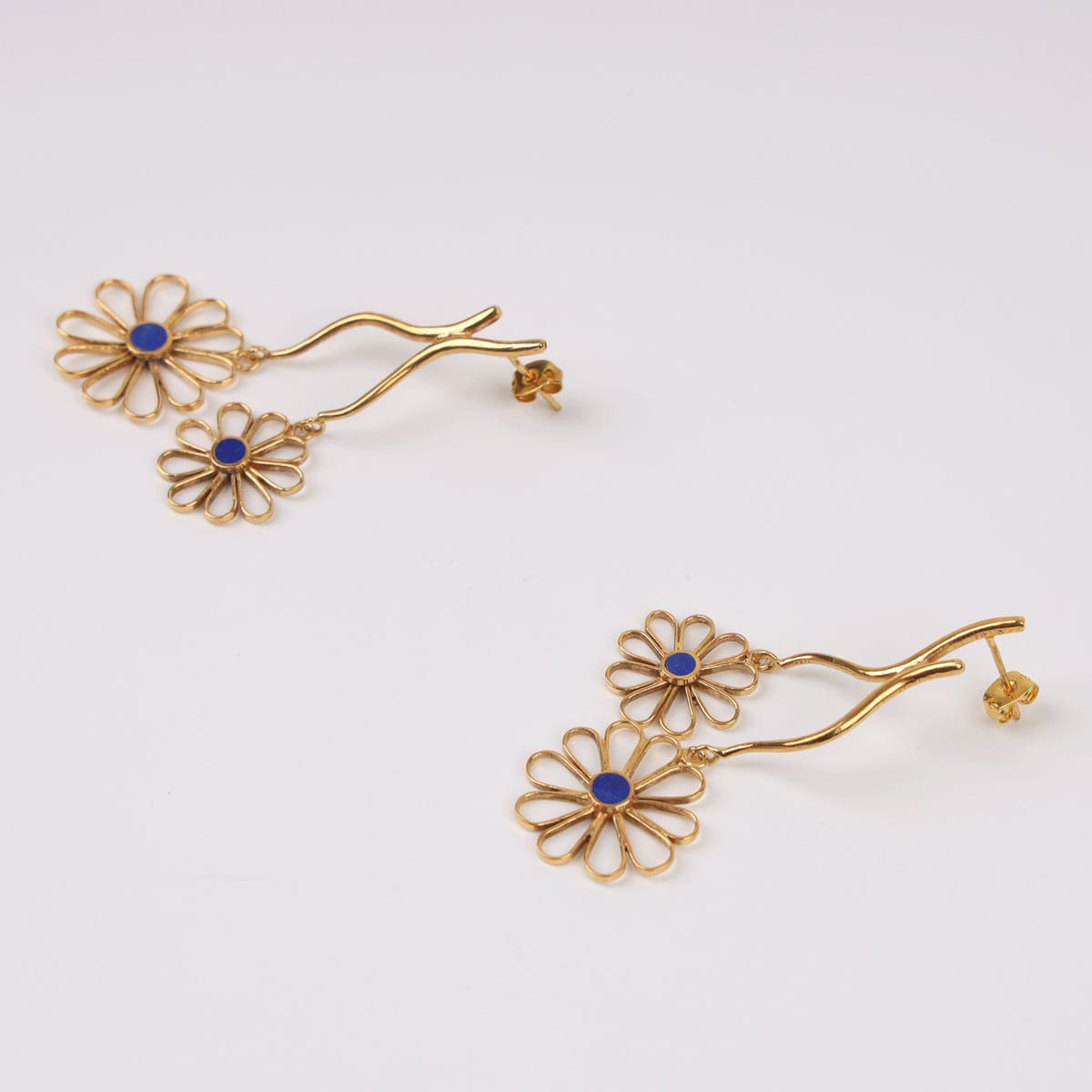 Sunflower Lapis Lazuli Earrings with Gold-Plated Brass 2