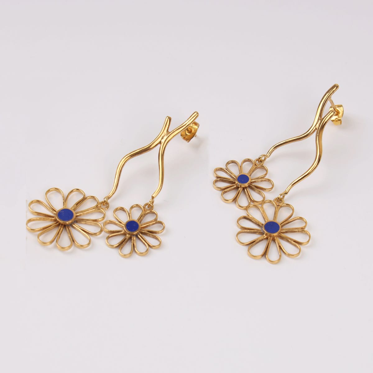 Sunflower Lapis Lazuli Earrings with Gold-Plated Brass 1