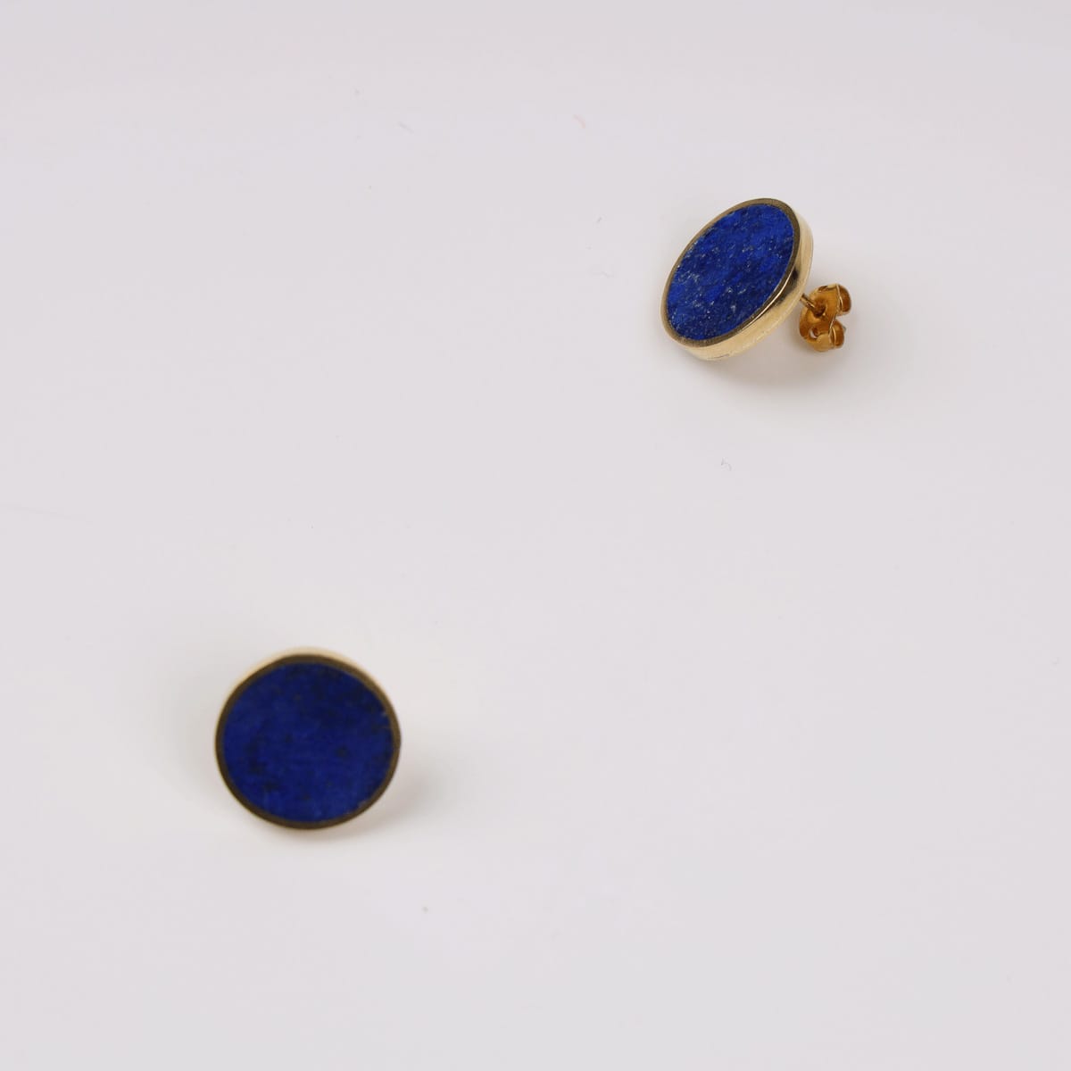 Solar Pad Lapis Lazuli Earrings Gold-Plated Brass, Stud Earrings 3