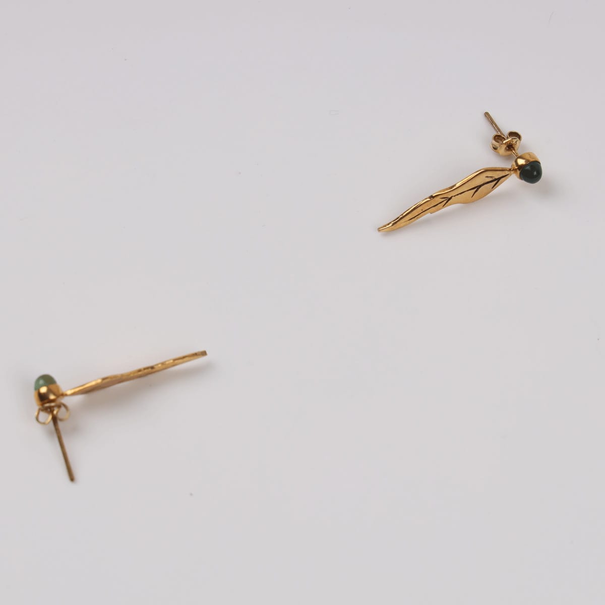 Zayra Green Agate Earrings with Gold-Plated Brass 2