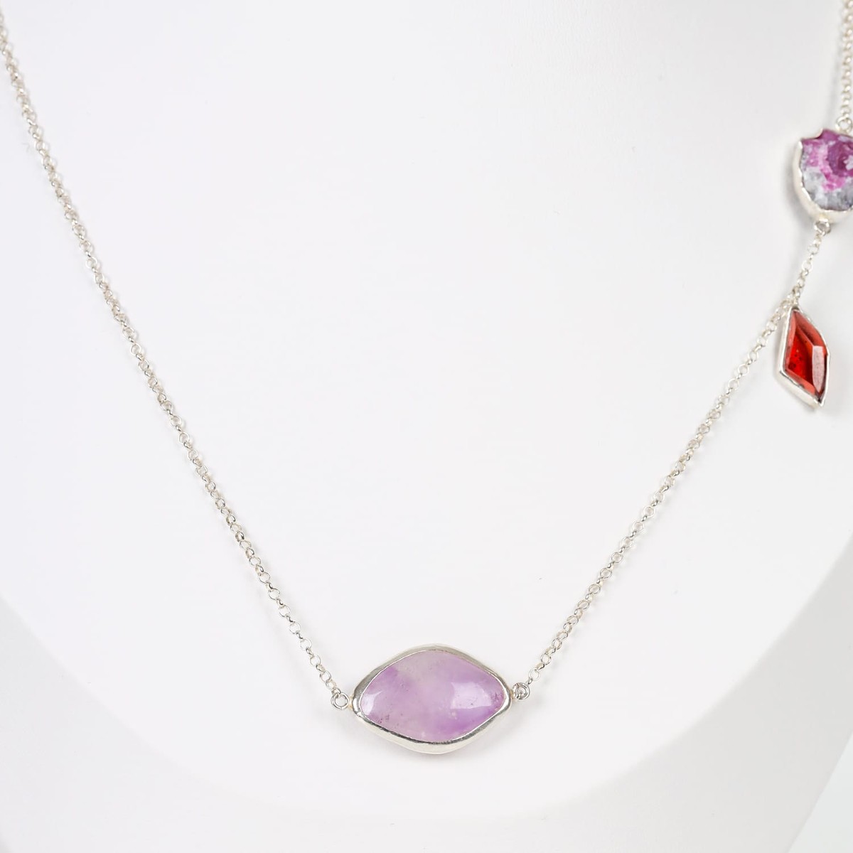 Necklace with Amethyst, Jagdalek Ruby, and Garnet in Sterling Silver 1