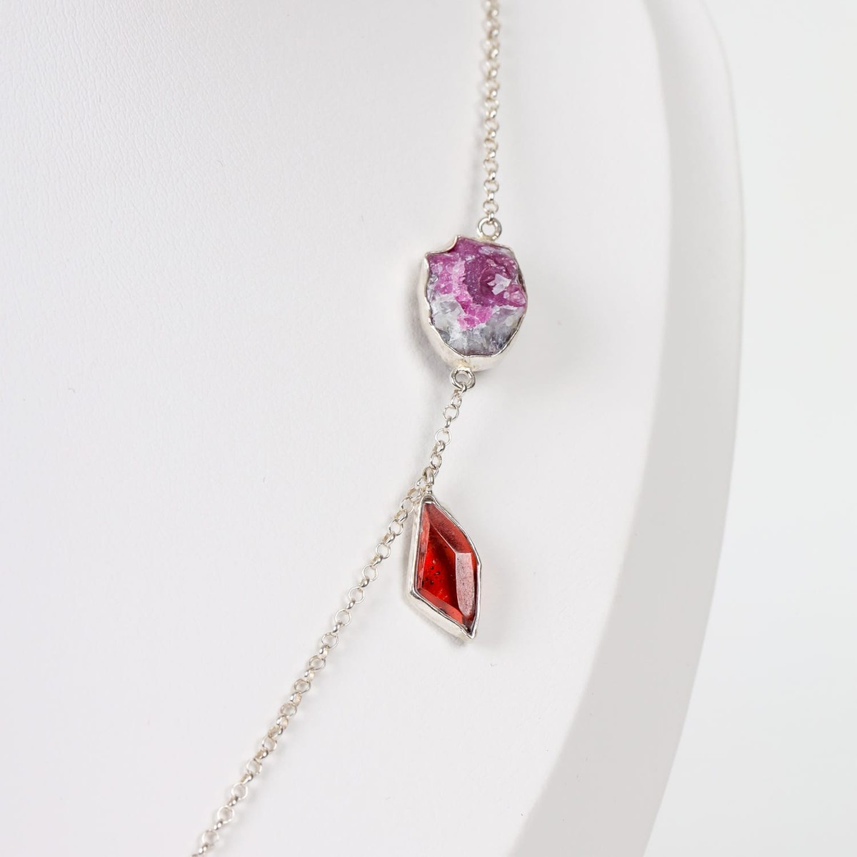 Necklace with Amethyst, Jagdalek Ruby, and Garnet in Sterling Silver 3