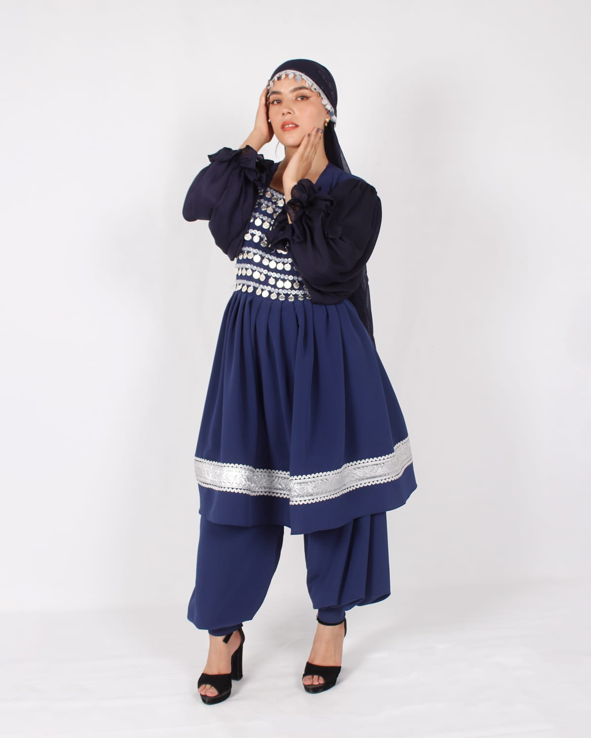 Navy Short Afghani Coin Dress 5