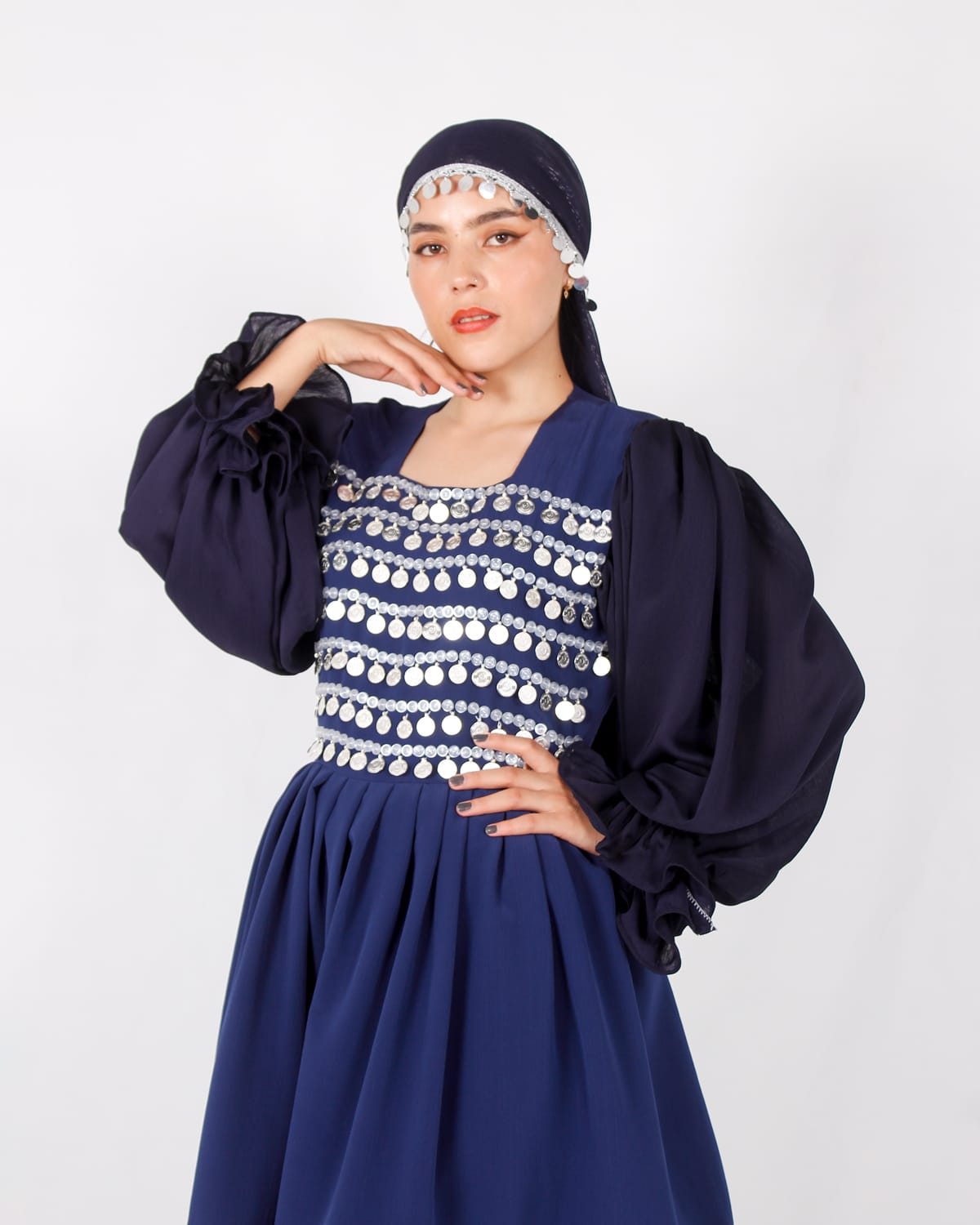 Navy Short Afghani Coin Dress 4