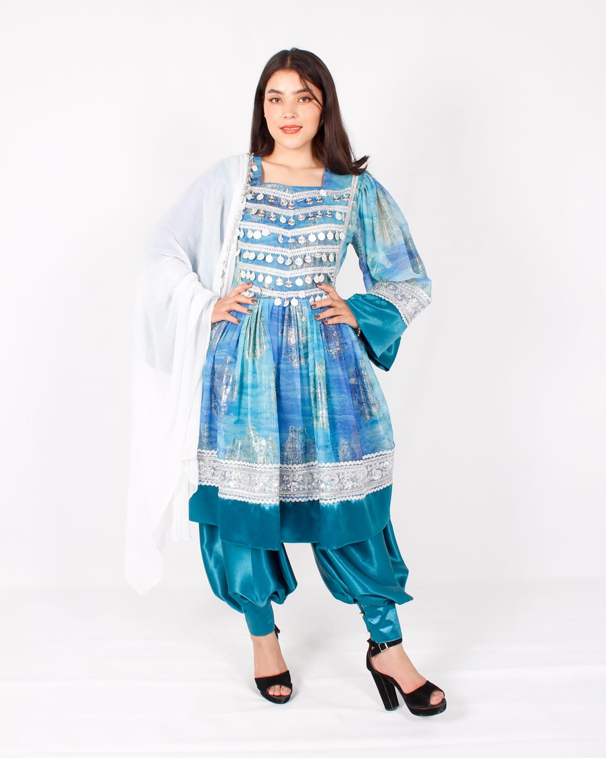 Blue Afghani Short Party Dress 4
