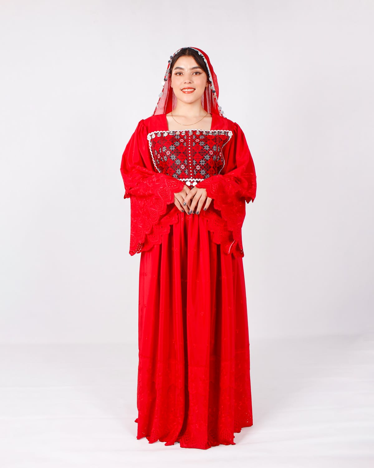 Duamina Red Long Afghani Dress with Yakhan Embroidery 2