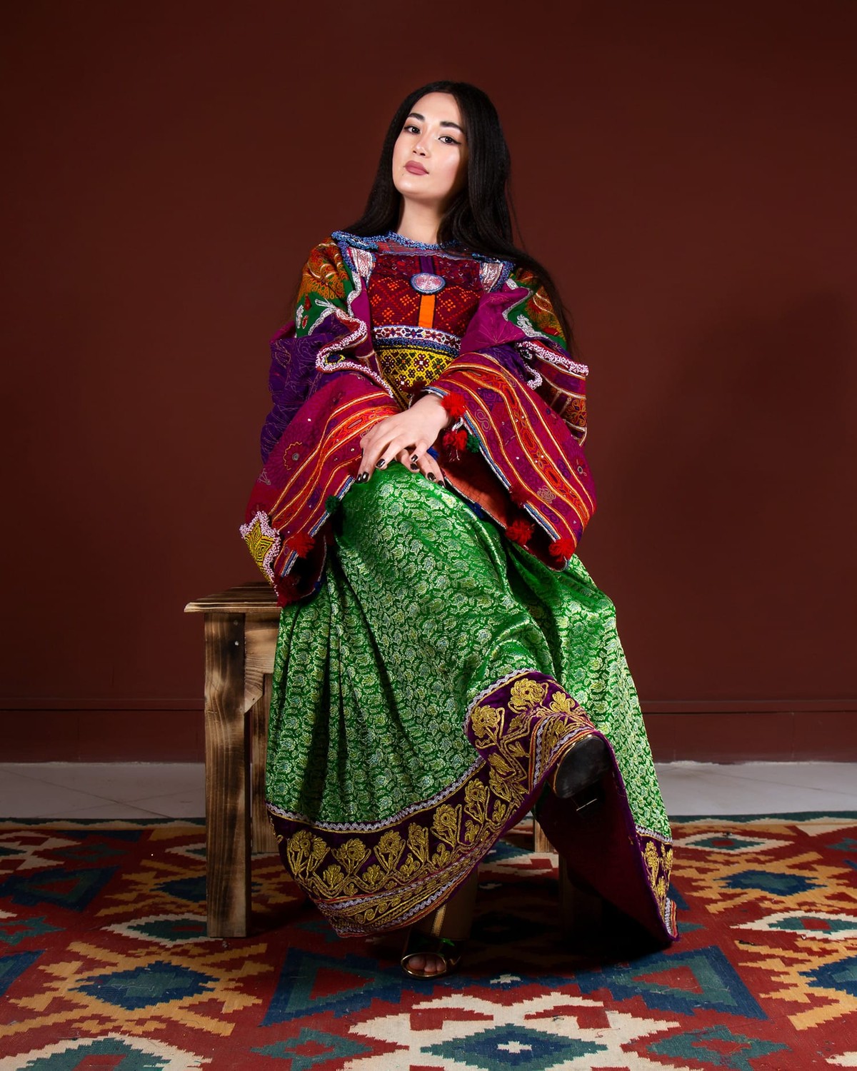 Traditional Afghan Kuchi Dress with Banarasi Fabric and Hand Traditional Afghan Kuchi Dress with Banarasi Fabric and Hand