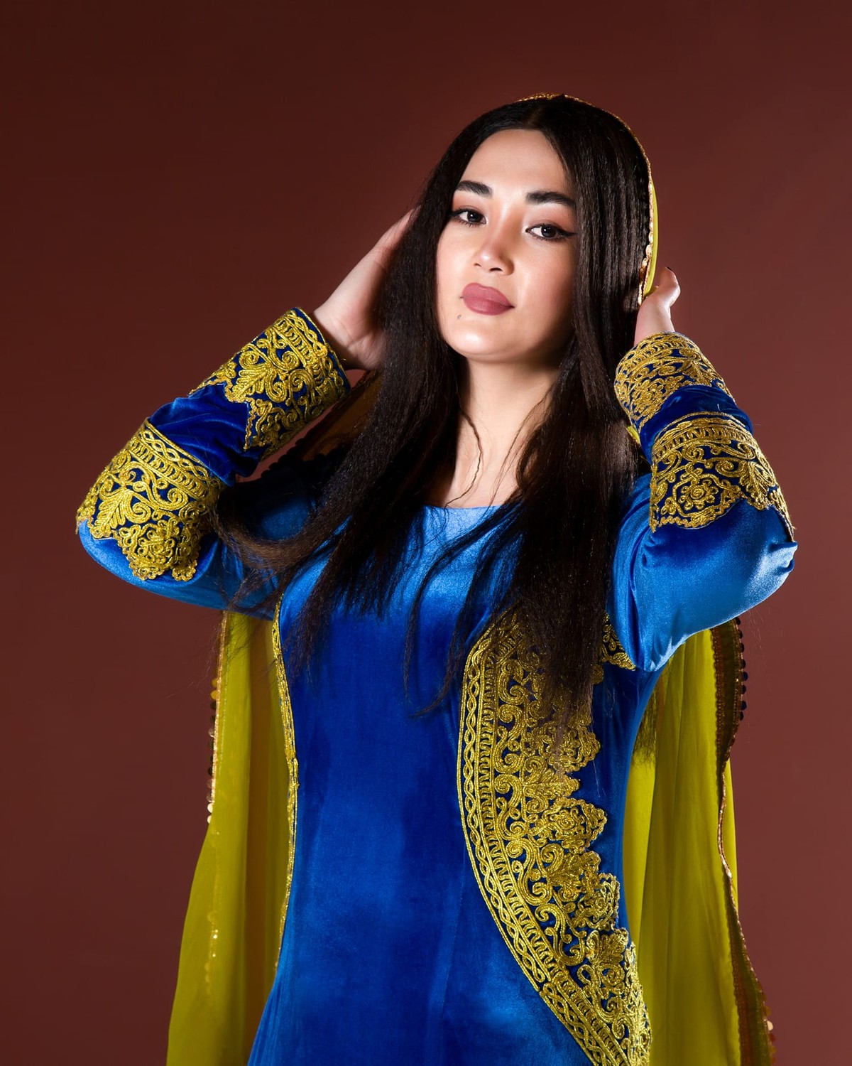 Velvet Dress with Hand Embroidery and Matching Chador (Shawl) 2