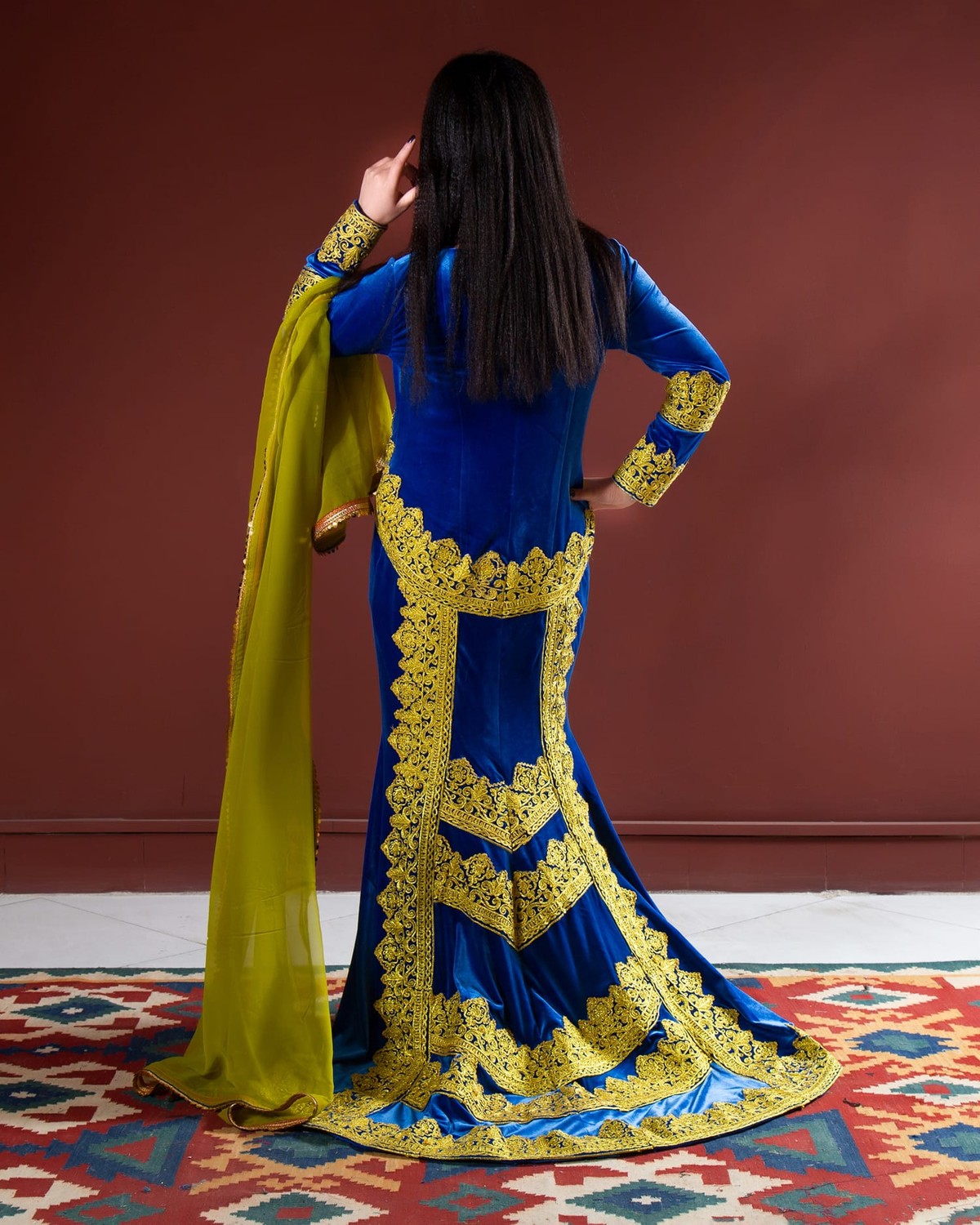 Velvet Dress with Hand Embroidery and Matching Chador (Shawl) 1