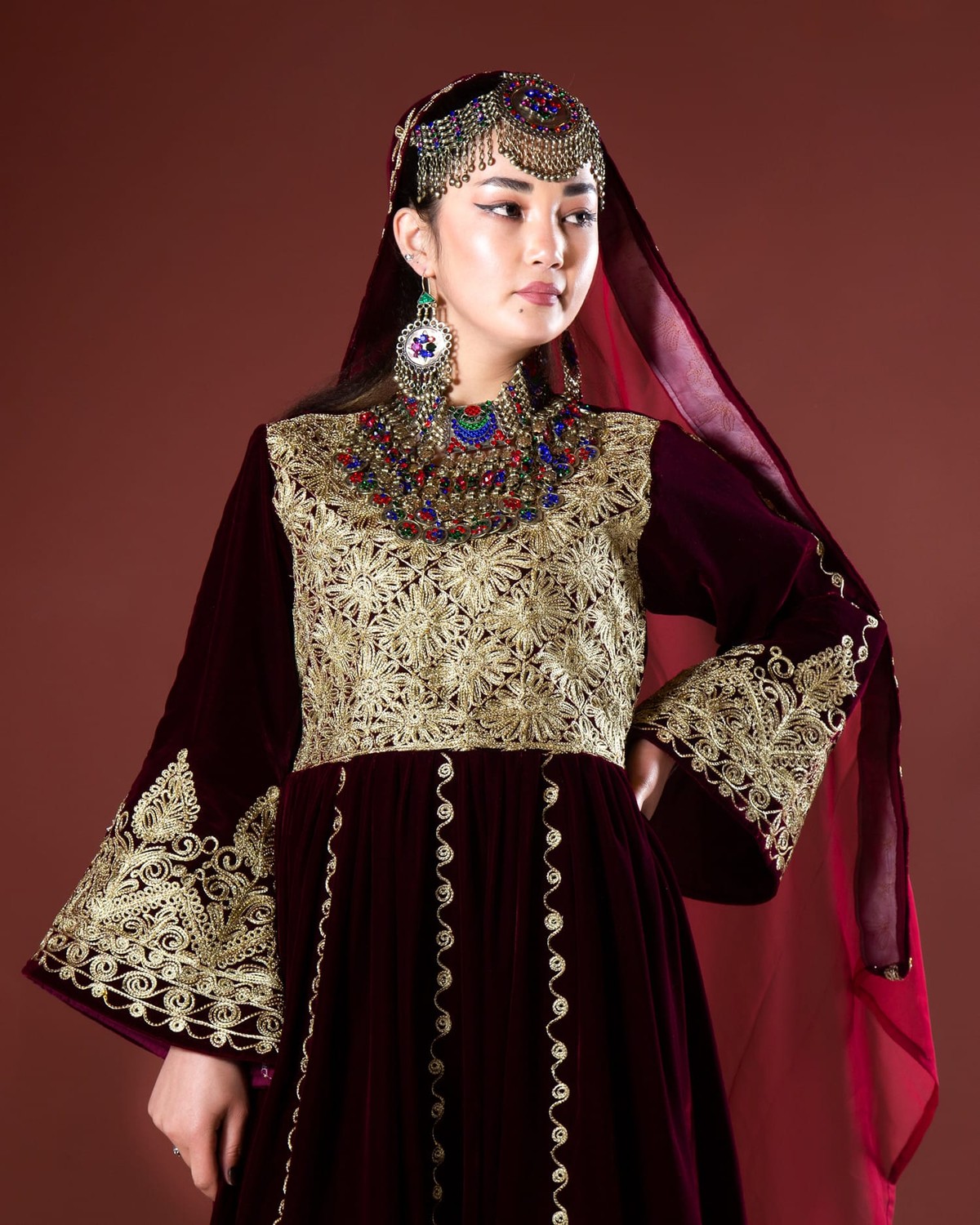 Velvet Afghan Dress Embroidery and Matching Shawl 2
