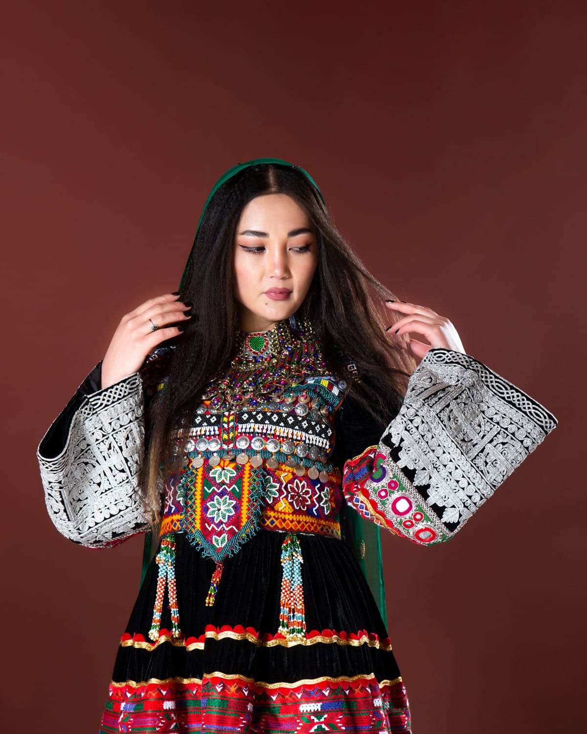 Afghan Dress with Kuchi Design, Hand Embroidered Yakhan 1