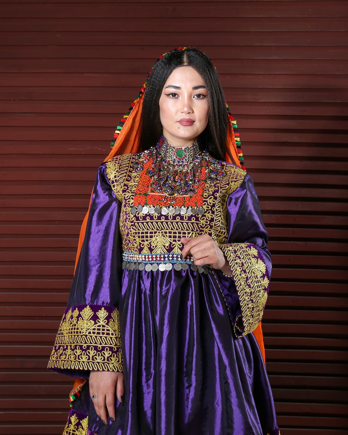 Traditional Afghan Short Embroidered Dress with Chadar Shawl and Trousers 3